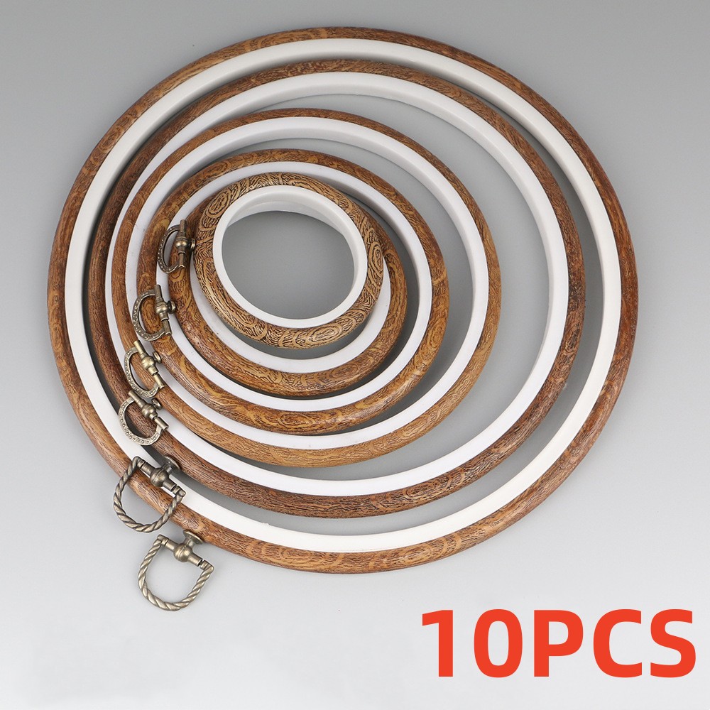 Wood Ring Blank - 10pcs/Set 7.5-26cm Round Wooden Color Embroidery